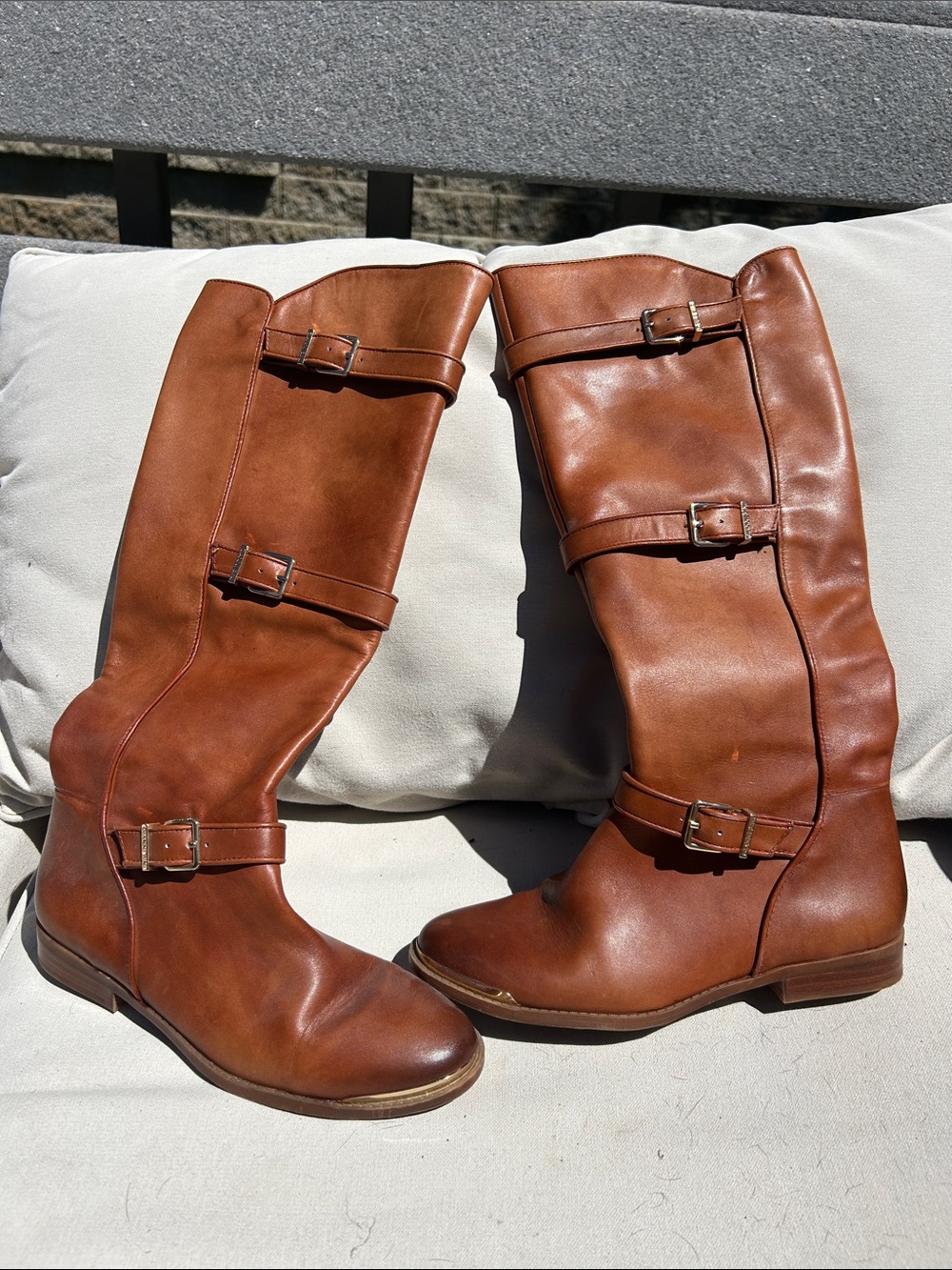 Women's Tall Buckle Riding Boots - Cognac Brown